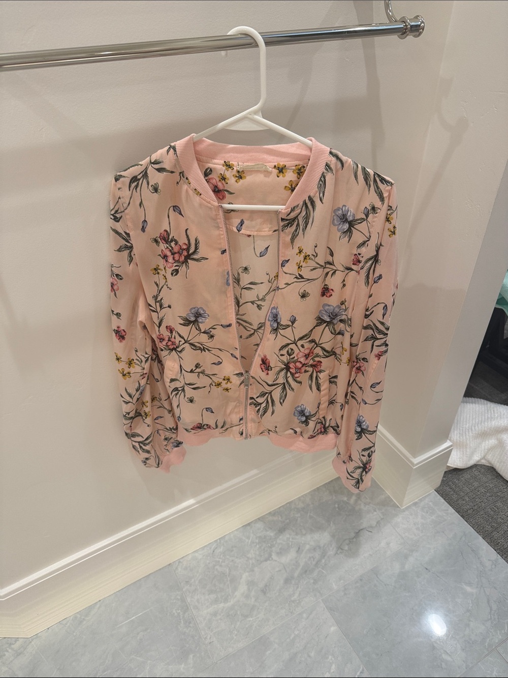 Flamingo Urban Pale Pink Floral Bomber Jacket